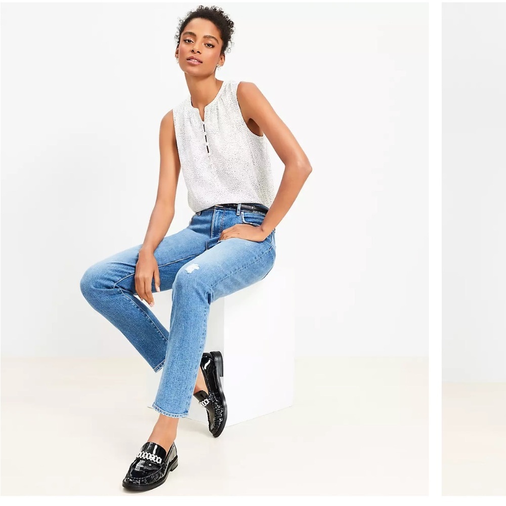 LOFT | Destructed Super Soft Girlfriend Jeans in Mid Stone Wash - Picture 6 of 6